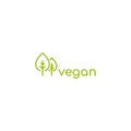 Vegan, veggie product label. Green leaves veggie icon. Healthy, eco, organic, vegetal, raw food logo