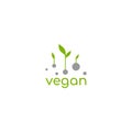 Vegan, veggie product label. Green leaves veggie icon. Healthy, eco, organic, vegetal, raw food logo