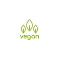 Vegan, veggie product label. Green leaves veggie icon. Healthy, eco, organic, vegetal, raw food logo