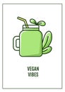 Vegan vibes greeting card with color icon element