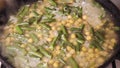 Vegan rice with chickpea and asparagus composition