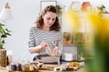 Vegan woman mixing natural ingredients