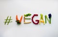 # Vegan written with vegetables and fruits Royalty Free Stock Photo