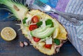 Vegan zucchini pasta to cut the pineapple with tofu Royalty Free Stock Photo