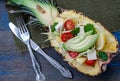 Vegan zucchini pasta to cut the pineapple with tofu Royalty Free Stock Photo