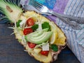 Vegan zucchini pasta to cut the pineapple with tofu Royalty Free Stock Photo