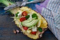 Vegan zucchini pasta to cut the pineapple with tofu Royalty Free Stock Photo