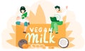Veganism concept. Girs freelancer meditating. Healthy lifestyle. Vegan food, vegetarianism