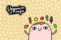 Veganism is magic hand drawn vector illustration in cartoon comic style man playing with fruits and vegetables Royalty Free Stock Photo