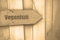 Veganism sign on wood