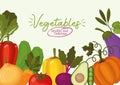 Vegatables healthy and delicious lettering and set of vegatbles icons on a white background