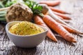 Vegeta seasoning spices condiment with dehydrated carrot parsley celery parsnips and salt with or without glutamate Royalty Free Stock Photo