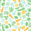 Seamless pattern with vegetables and greenery. Vegetarian healthy food. Background for various surfaces.