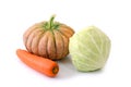 Vegetable against cancer. Carrot ,Pumpkin ,Cabbage isolate on white