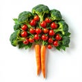 creative vegetable Art Tree Made from Carrots, Broccoli, and Cherry Tomatoes ai image Royalty Free Stock Photo