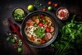 vegetable asian food background noodle soup hot japanese meal bowl fresh. Generative AI.