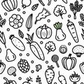Vegetable assortment illustration black outline, doodle style on white Royalty Free Stock Photo