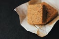 Vegetable bouillon cubes on stone kitchen board, stock or broth ingredient for soup