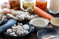 Vegetable in bowl for making kimchi. Mixed raw vegetables in traditional bowl used for cooking and making preserved food Royalty Free Stock Photo