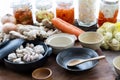 Vegetable in bowl for making kimchi. Mixed raw vegetables in traditional bowl used for cooking and making preserved food Royalty Free Stock Photo