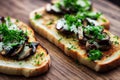 Vegetable bruschetta with fried bread and herbs Italian cuisine.