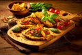 vegetable bruschetta with fried bread and herbs italian cuisine