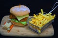 Vegetable burger with french fries