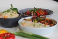 Vegetable Carrot Fried Rice with Indian spices served along with chilly chicken Royalty Free Stock Photo