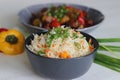 Vegetable Carrot Fried Rice with Indian spices served along with chilly chicken Royalty Free Stock Photo