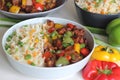 Vegetable Carrot Fried Rice with Indian spices served along with chilly chicken Royalty Free Stock Photo