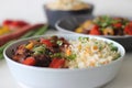 Vegetable Carrot Fried Rice with Indian spices served along with chilly chicken Royalty Free Stock Photo