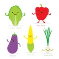 Vegetable Cartoon Cute Set Chiness Cabbage Sweet Pepper Eggplant Baby Corn Spring Onion Vector Royalty Free Stock Photo