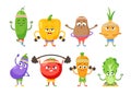 Vegetable Characters Sport Exercises. Potato With Hoop, Cucumber and Chinese Cabbage Yoga, Funny Bell Pepper, Tomato Royalty Free Stock Photo