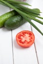 Vegetable composition - tomato, cucumber and green onion