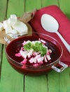 Vegetable cream soup of beetroot with soft cheese Royalty Free Stock Photo