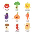 Vegetable cute cartoon characters emotions set, Funny vegetarian food mascot, Veggies face emoji icon Royalty Free Stock Photo