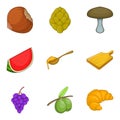 Vegetable diet icons set, cartoon style