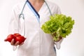 Vegetable diet nutrition and medication concept. Nutritionist offers healthy vegetables diet Royalty Free Stock Photo