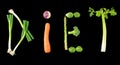 Vegetable diet text on black background