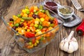 Vegetable dish with red beans in glass bowl Royalty Free Stock Photo