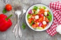 Vegetable dish, salad with bell pepper, tomato, italian mix, fresh lettuce and mozzarella cheese. Healthy food Royalty Free Stock Photo