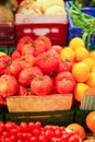 Vegetable display in Barcelona market (Tomato,Lemon) Royalty Free Stock Photo