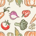 Vegetable doodle pattern and chalk colors
