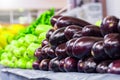 Vegetable farmer market counter: colorful various fresh organic healthy vegetables at grocery store. Healthy natural food concept Royalty Free Stock Photo