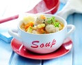 Vegetable and fish soup with fish balls.