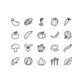 Vegetable flat line icons set. Salad ingredient, organic nutrition - tomato, cauliflower, salad, pepper, potato, corn, mushroom, Royalty Free Stock Photo