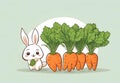 Cute cartoon of fluffy white rabbit with fresh carrots Royalty Free Stock Photo