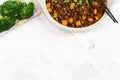 fried rice with broccoli carrot bean in bowl on white background. Royalty Free Stock Photo