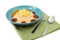 Fried rice with sausage egg carrot bean on white background. Royalty Free Stock Photo