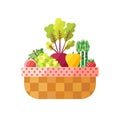 Vegetable and fruit basket (fig, grape, beetroot, apple, asparagus, strawberry). Modern flat design. Royalty Free Stock Photo